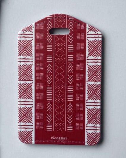 Mud Cloth Luggage Tag Red and White Mudcloth. Crimson and cream. Matching accessories include neck pillow and luggage cover. The Passport Hustle