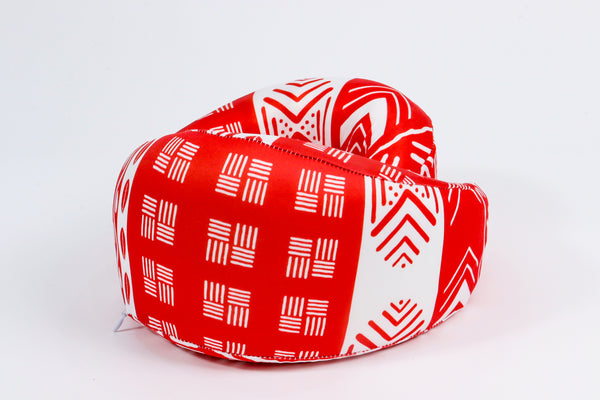 Wave neck pillow. Mudcloth Mud Cloth Pillow Bright red and white, crimson and cream. Sold by The Passport Hustle Right side view
