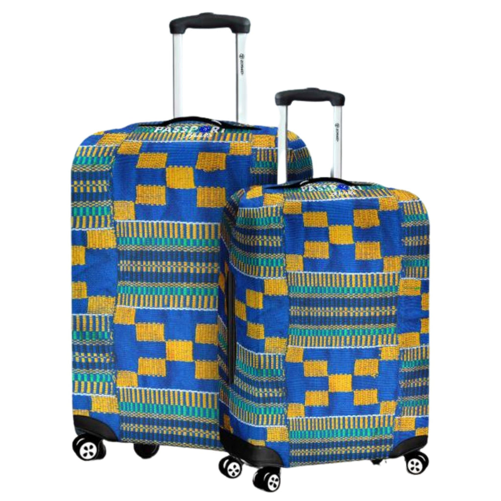 The Passport Hustle Luggage Cover Blue Kente Cloth Carryon and checked  luggage