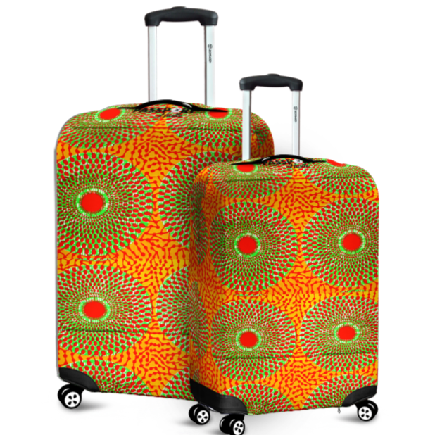 The Passport Hustle Orange Ankara Print 4 way Stretch Luggage Cover